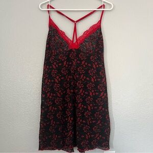 Secret Treasures Red and Black Floral Lace Chemise Babydoll Sheer